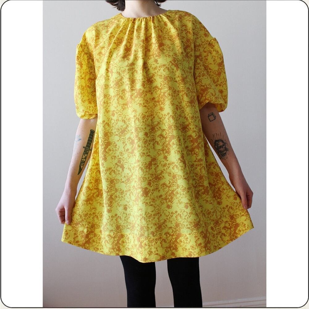Rodebjer Polini Floral Babydoll Mini Dress In Rave Yellow
